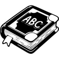 Closed ABC textbook for children learning alphabet in monochrome. Simple minimalistic in black ink drawing on white background vector