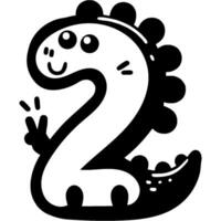 Number two, 2 in dinosaur style in monochrome. Simple minimalistic in black ink drawing on white background vector