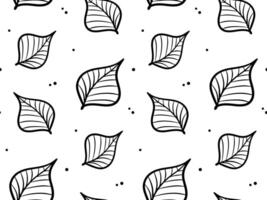 Doodle leaf pattern. Hand drawn floral shapes and leaves seamless background. Simple black minimalistic elements for design, apparel, print vector
