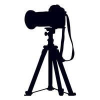Professional photo camera with strap on tripod silhouette on white background vector