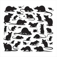 Rat and mouse collection silhouette on white background vector