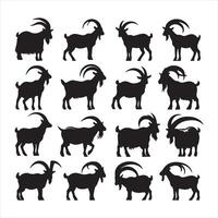 Goat set silhouette on white background vector