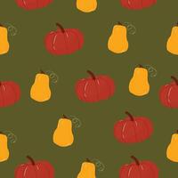 Seamless pattern with pumpkins on a green background. Autumn pattern. Perfect for product design, wallpaper, scrapbooking. EPS 10 vector