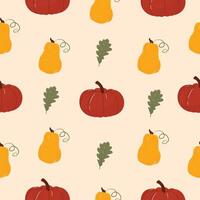 Seamless pattern with pumpkins and autumn leaves. Autumn pattern. Perfect for product design, wallpaper, scrapbooking. EPS 10 vector