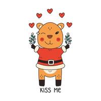 Christmas Capybara with Mistletoe dressed as Santa Claus vector