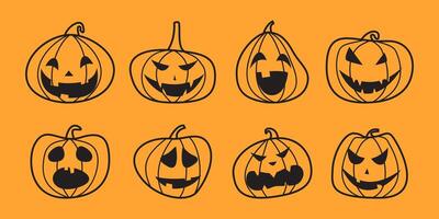 Collection of cute halloween pumpkin character with line style vector