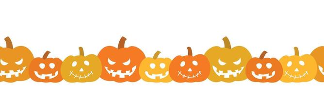 Halloween Pumpkins in a row isolated on white background. Hand drawn Halloween seamless border with pumpkins. Header for letters, websites, mailing lists. vector