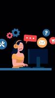Operator Of Call Center Office Working In Headphones On Vertical On Alpha Channel 2D Cartoon Animation video