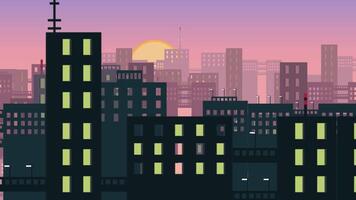 Flowing From Right To Left The City View On Alpha Channel 2D Cartoon Animation video