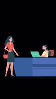 Female Customer Standing At Reception Desk And Talking To Female Receptionist On Vertical On Alpha 2D Cartoon Animation video