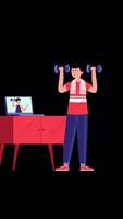 Man Training At Home With An Online Coach In Her Smartphone Helping Her On Vertical On Alpha Channel 2D Cartoon Animation video