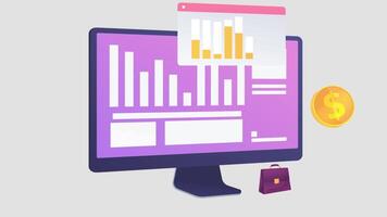 Business Analysis with Monitoring Financial Graphs in Monitor 2D Cartoon Animation video