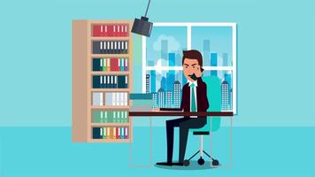 Office Worker Talks on a Phone Conversation While Doing Tasks 2D Cartoon Animation video