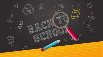 Back to School Text in the Board and Checking with Magnifying Glass 2D Cartoon Animation video