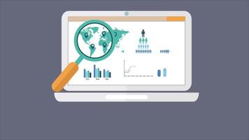 Analyzing Statistics from Notebook with Magnifying Glass 2D Cartoon Animation video