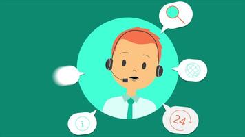 Male Call Center Operator Answering Questions with Using Headphone 2D Cartoon Animation video
