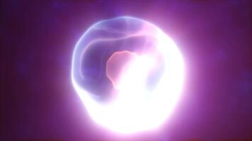 A glowing ethereal purple sphere with a soft flowing core floating against a dark mysterious background of energy mysticism, or abstract digital themes video