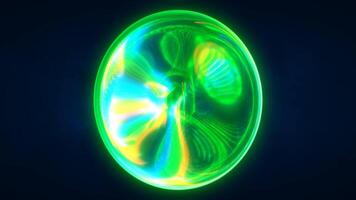 A vibrant, glowing green orb with swirling patterns of light, set against a dark background. Ideal for themes related to energy, technology, or futuristic concepts video