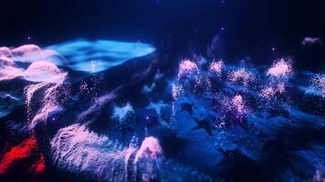 Abstract moving futuristic landscape of particles and dots of energy magic video