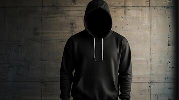 Blank hoodie mockup .Blank sweatshirt black color preview template front and back view on white background. crew neck mock up isolated on white background. Cloth collection. photo