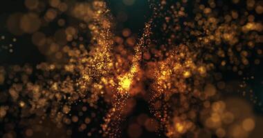 Abstract luxurious background with golden particles and beautiful waves creating glitter bokeh. Seamless loop 4k .v video