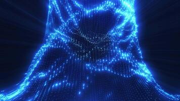 Abstract futuristic neon particle wave energy flow. Technological tunnel of particles. seamless loopAbstract futuristic neon particle wave energy flow. Technological tunnel of particles. seamless loop video