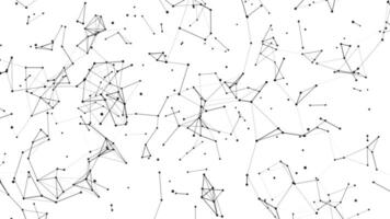 Abstract digital white clean background with black dots and plexus lines, particles, network connection, cyber concept, futuristic future. Seamless loop animation video