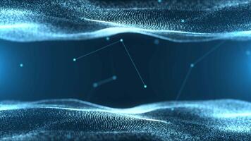 Abstract wave from particles and dots moves on a blue background, big data visualization, futuristic and digital background, 3D, 4K, seamless loop video