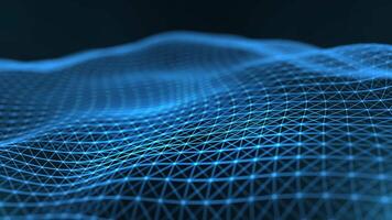 Abstract digital dynamic waves of particles and lines interwoven with light motion lights background, data flow, cyber technology. Futuristic background, connection and big data concept. 3D rendering. video