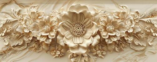 beige colour wood carving in flower pattern design stretch ceiling decoration photo