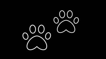 White paw prints of a pet. White silhouettes of cat footprints. Walking footsteps. Keep walking. Walking exercise. Physical activity. 4k animation on transparent background with alpha channel video