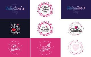 Happy Valentine s Day greeting background in papercut realistic style paper clouds flying realistic heart on string pink banner party invitation template calligraphy words text sign on copy space vector
