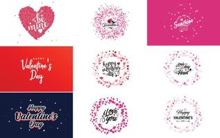 Happy Valentine s Day text hand lettering typography poster on red gradient background illustration suitable for use in design of romantic quote postcards vector