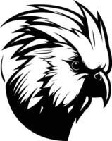 Bold black and white illustration of a bird s head with a fierce expression, perfect for tattoo designs, branding, and animal themed projects vector