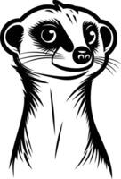 Black and white illustration of a meerkat s head, perfect for branding, tattoo designs, or any project requiring a cute and quirky animal image vector