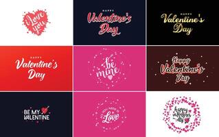 Happy Valentine s Day text hand lettering typography poster on red gradient background illustration suitable for use in design of romantic quote postcards vector