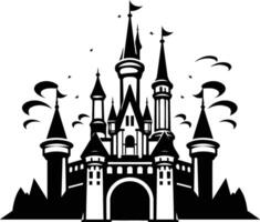 Black and white silhouette of a fairytale castle, perfect for graphic design, scrapbooking, and kids projects vector