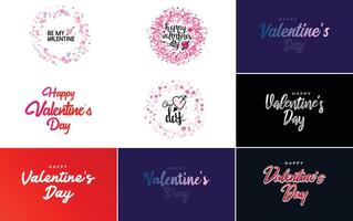 Happy Valentine s Day text hand lettering typography poster on red gradient background illustration suitable for use in design of romantic quote postcards vector