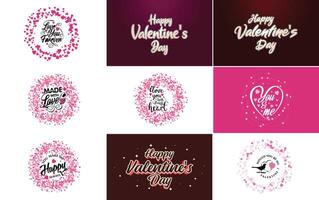Happy Valentine s Day text hand lettering typography poster on red gradient background illustration suitable for use in design of romantic quote postcards vector