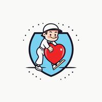 illustration of a boy in a white cap and with a red heart in his hands Valentine s Day vector