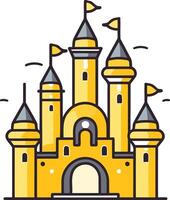 Cute cartoon castle with multiple towers and flags vector