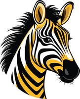 A bold and striking illustration of a zebra s head, featuring a vibrant yellow and black striped pattern vector