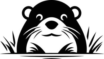 Cute cartoon otter peeking out of the grass vector