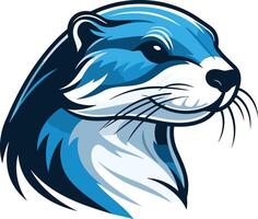 A dynamic, blue and white illustration of an otter s head, perfect for sports teams, branding, or any design needing a playful, energetic mascot vector