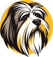 A bold, stylized illustration of a shih tzu dog s head in a circular frame vector