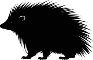 Black and white silhouette of a spiky porcupine, ideal for creating designs for kids books, illustrations, patterns, logos, and more vector