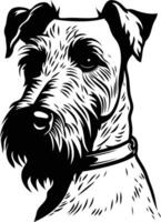 A striking black and white illustration of a dog s head, with intricate detailing and a collar vector