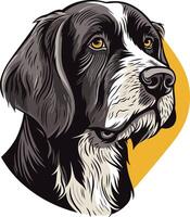 A detailed illustration of a dog s head, with a focused expression and a distinct black and white coat vector