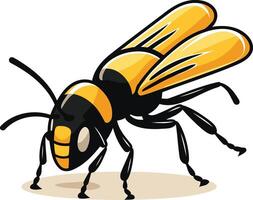 Cartoon illustration of a cute yellow and black bee in a dynamic pose, ideal for kids books, educational materials, and playful designs vector
