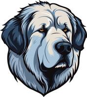 A detailed illustration of a great pyrenees dog s head, captured in a powerful and expressive pose vector